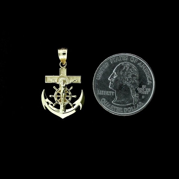 10K Real Gold Rope Chain and Anchor Cross Pendant Set - Picture 3 of 7